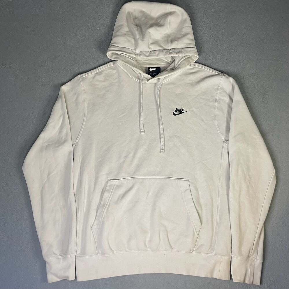 Nike White Pullover Hoodie with Black Embroidered Swoosh Logo Size M